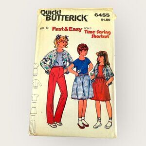 Vintage Butterick Sewing Pattern 6455 Girls Jacket Shirt Dress Skirt Pants 10-14